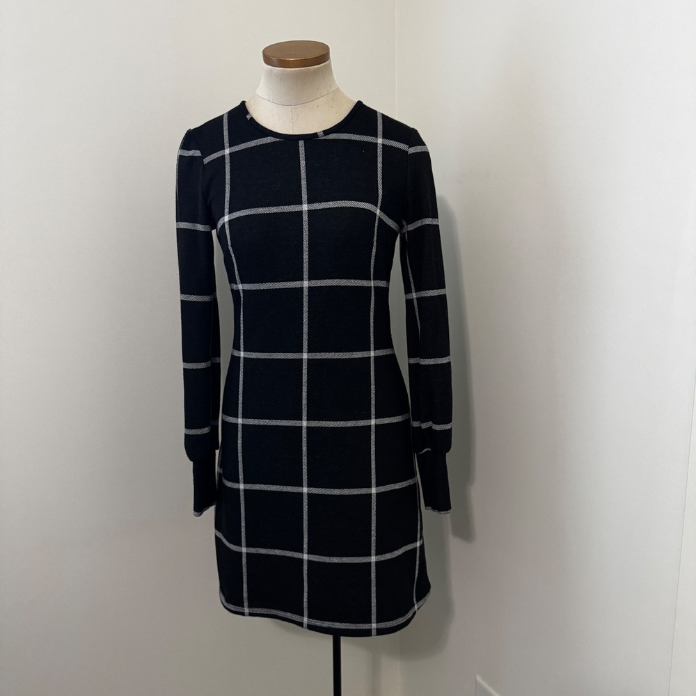 Hutch XS Black Windowpane Long Sleeve Knit Dress Classic Capsule